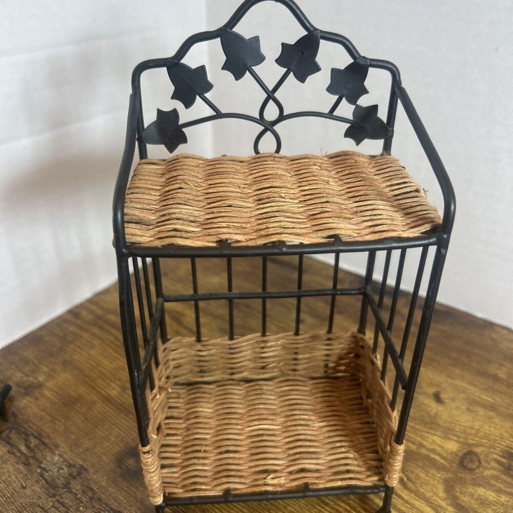 Wicker Metal Wall Basket Shelf Ivy Leaf Bathroom Kitchen Small Organizer Rack - Picture 13 of 14